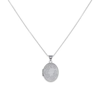 Silver Floral Patterned Locket and Chain 18" By Icesia