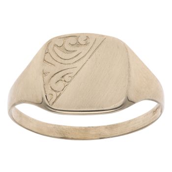 9ct Yellow Gold Square Half Patterned Signet Ring