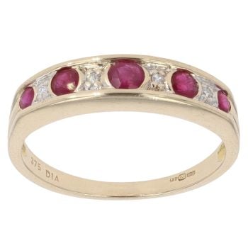 9ct Yellow Gold 0.02ct Diamond And Ruby Ring