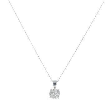 9ct White Gold 0.30ct Brilliant Cut Diamond Cluster Pendant And Chain 18"