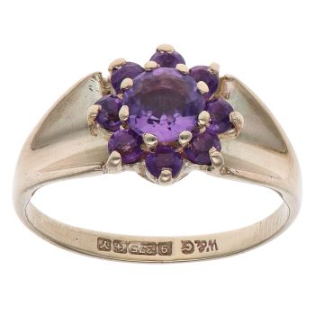 9ct Yellow Gold Amethyst Cluster Ring