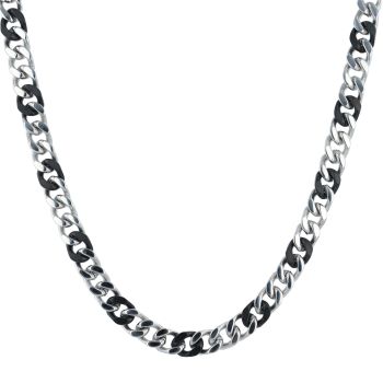 Unique & Co Stainless Steel Polished and Matte Black Curb Chain 20"