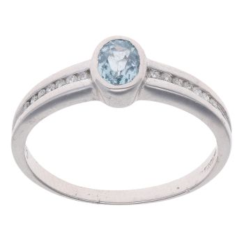 9ct White Gold 0.10ct Diamond And Blue Topaz Ring