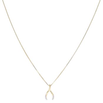 Gold Plated Silver Diamond Wishbone Pendant and Chain 18"