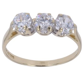 9ct Yellow Gold Cubic Zirconia Three Stone Ring