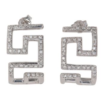 18ct White Gold 0.35ct Brilliant Cut Diamond Greek Key Earrings