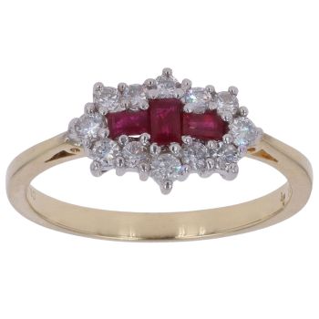 18ct Yellow Gold 0.30ct Diamond and Ruby Cluster Ring