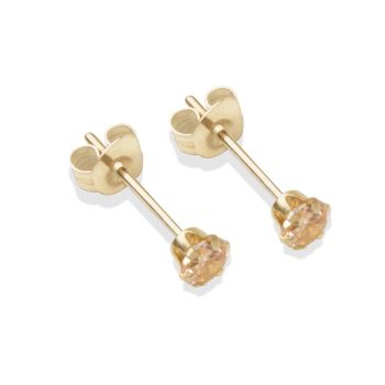9ct Yellow Gold Champagne Cubic Zirconia Stud Earrings 3mm