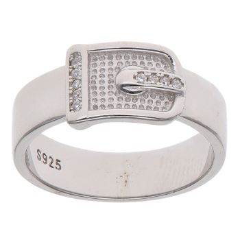 Silver Cubic Zirconia Buckle Ring By Icesia