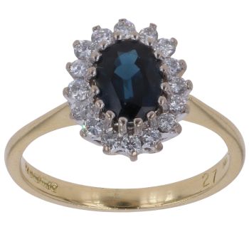 18ct Yellow Gold 0.27ct Brilliant Cut Diamond and Sapphire Cluster Ring