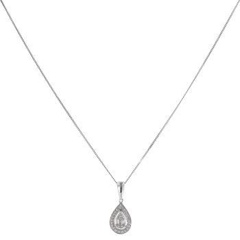 9ct White Gold 0.15ct Diamond Cluster Pendant and Chain 18"
