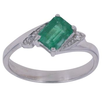 9ct White Gold 0.02ct Diamond and Emerald Single Stone Ring
