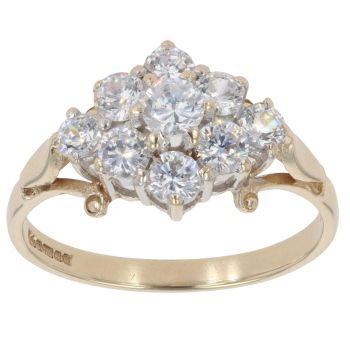 9ct Yellow Gold Cubic Zirconia Cluster Ring