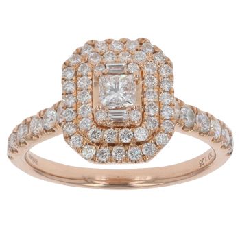 18ct Rose Gold 1.25ct Princess, Baguette And Brilliant Cut Diamond Cluster Ring
