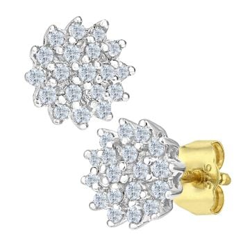 9ct Yellow Gold 0.25ct Diamond Cluster Stud Earrings
