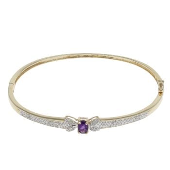 9ct Yellow Gold 0.10ct Diamond And Amethyst Bangle