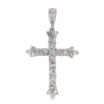 14ct White Gold 0.85ct Brilliant Cut Diamond Cross Pendant