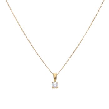 18ct Yellow Gold 0.25ct Brilliant Cut Diamond Solitaire Pendant and Chain 18"