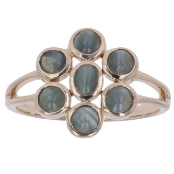 9ct Yellow Gold Blue Cat's Eye Cluster Ring