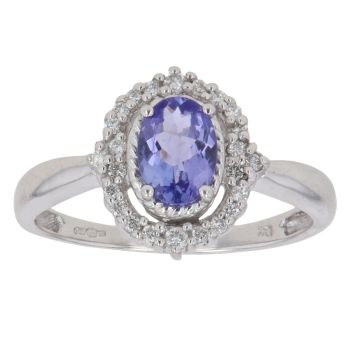 18ct White Gold 0.20ct Brilliant Cut Diamond and Tanzanite Cluster Ring