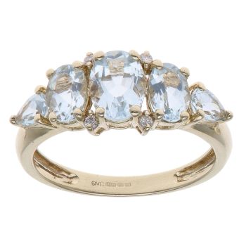 9ct Yellow Gold Aquamarine Five Stone Ring