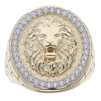 14ct Yellow Gold Cubic Zirconia Lion Signet Ring