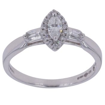 Platinum 0.25ct Brilliant, Marquise and Baguette Cut Diamond Cluster Ring
