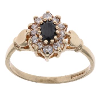 9ct Yellow Gold Sapphire and Cubic Zirconia Cluster Ring