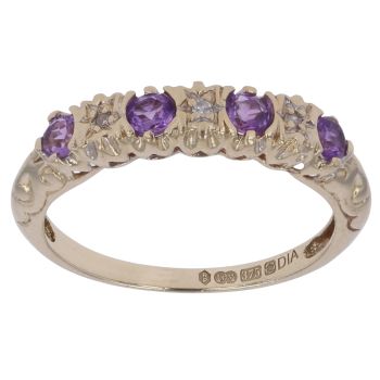 9ct Yellow Gold 0.05ct Diamond and Amethyst Fancy Ring