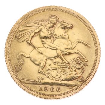 1966 Elizabeth II First Portrait UK Full Sovereign Coin
