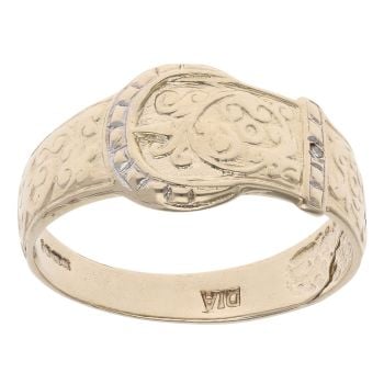 9ct Yellow Gold 0.01ct Diamond Patterned Buckle Ring