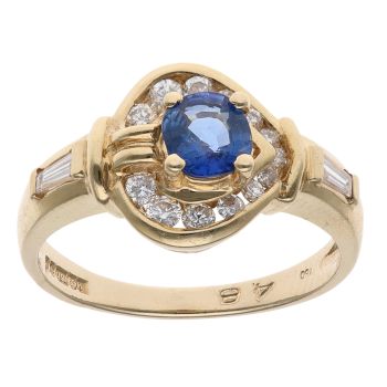 18ct Yellow Gold 0.40ct Brilliant Cut Diamond and Sapphire Cluster Ring