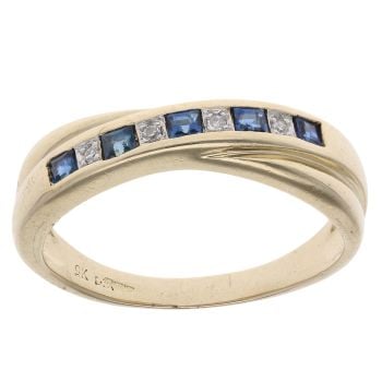 9ct Yellow Gold 0.05ct Diamond And Sapphire Crossover Ring