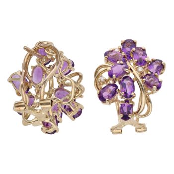9ct Yellow Gold 0.05ct Diamond and Amethyst Cluster Earrings