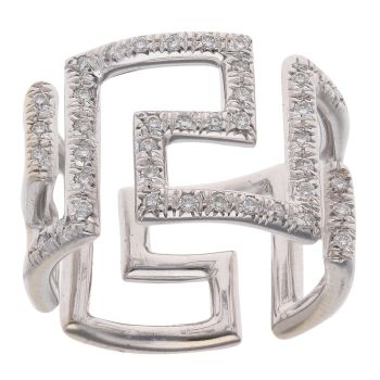 18ct White Gold 0.20ct Diamond Greek Key Ring