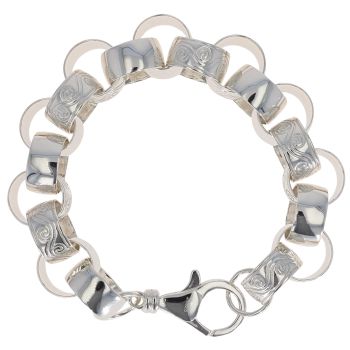Sterling Silver Patterned And Plain Belcher Bracelet 9"