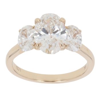 9ct Yellow Gold 3.00ct Oval Cut Lab Grown Diamond Trilogy Ring
