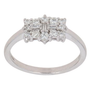 18ct White Gold 0.45ct Baguette And Brilliant Cut Diamond Cluster Ring
