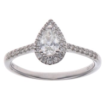 9ct White Gold 0.50ct Pear and Brilliant Cut Diamond Cluster Ring