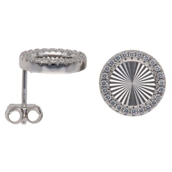 Silver Cubic Zirconia Diamond Cut Circle Stud Earrings By Icesia