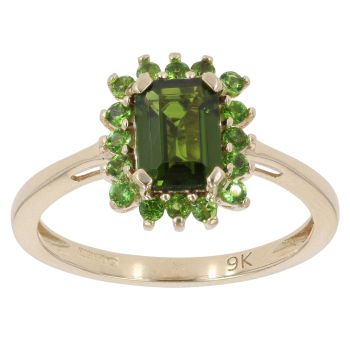 9ct Yellow Gold Diopside Cluster Ring