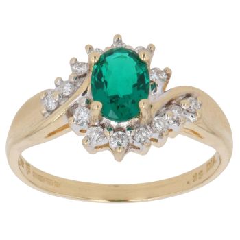 18ct Yellow Gold 0.23ct Brilliant Cut Diamond and Created Emerald Cluster Ring