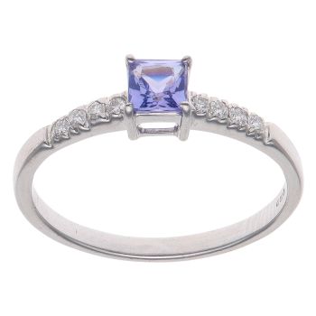 9ct White Gold 0.10ct Diamond and Tanzanite Solitaire Ring