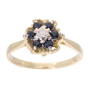 18ct Yellow Gold Sapphire and 0.01ct Diamond Cluster Ring