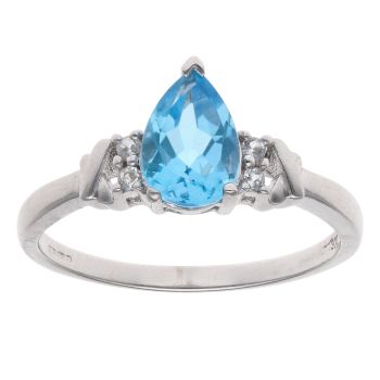 9ct White Gold Cubic Zirconia and Blue Topaz Ring