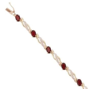 9ct Yellow Gold 0.10ct Diamond And Garnet Bracelet 7.5"