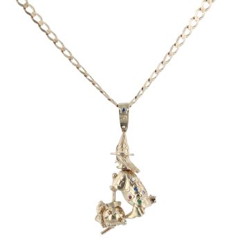 9ct Yellow Gold Witch Pendant and Curb Chain 20"