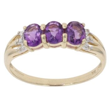 9ct Yellow Gold 0.01ct Diamond And Amethyst Three Stone Ring