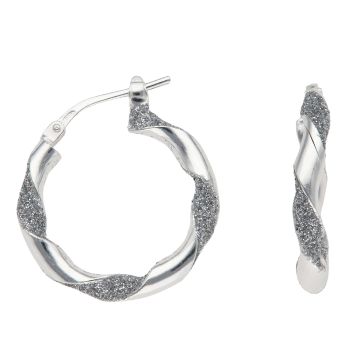 Silver Glitter Twist Hoop Earrings By Icesia