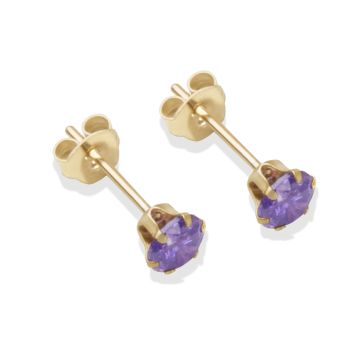 9ct Yellow Gold Amethyst Cubic Zirconia Stud Earrings 4mm